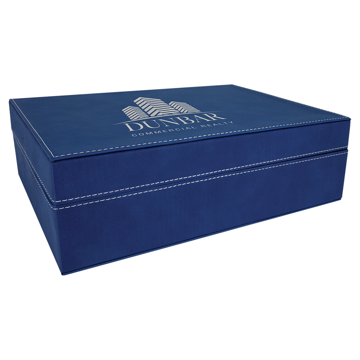 Personalized blue/silver premium leatherette gift box, large