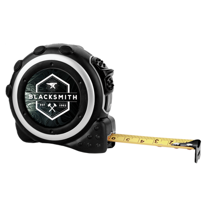 Personalized 16 foot black and silver tape measure with belt clip