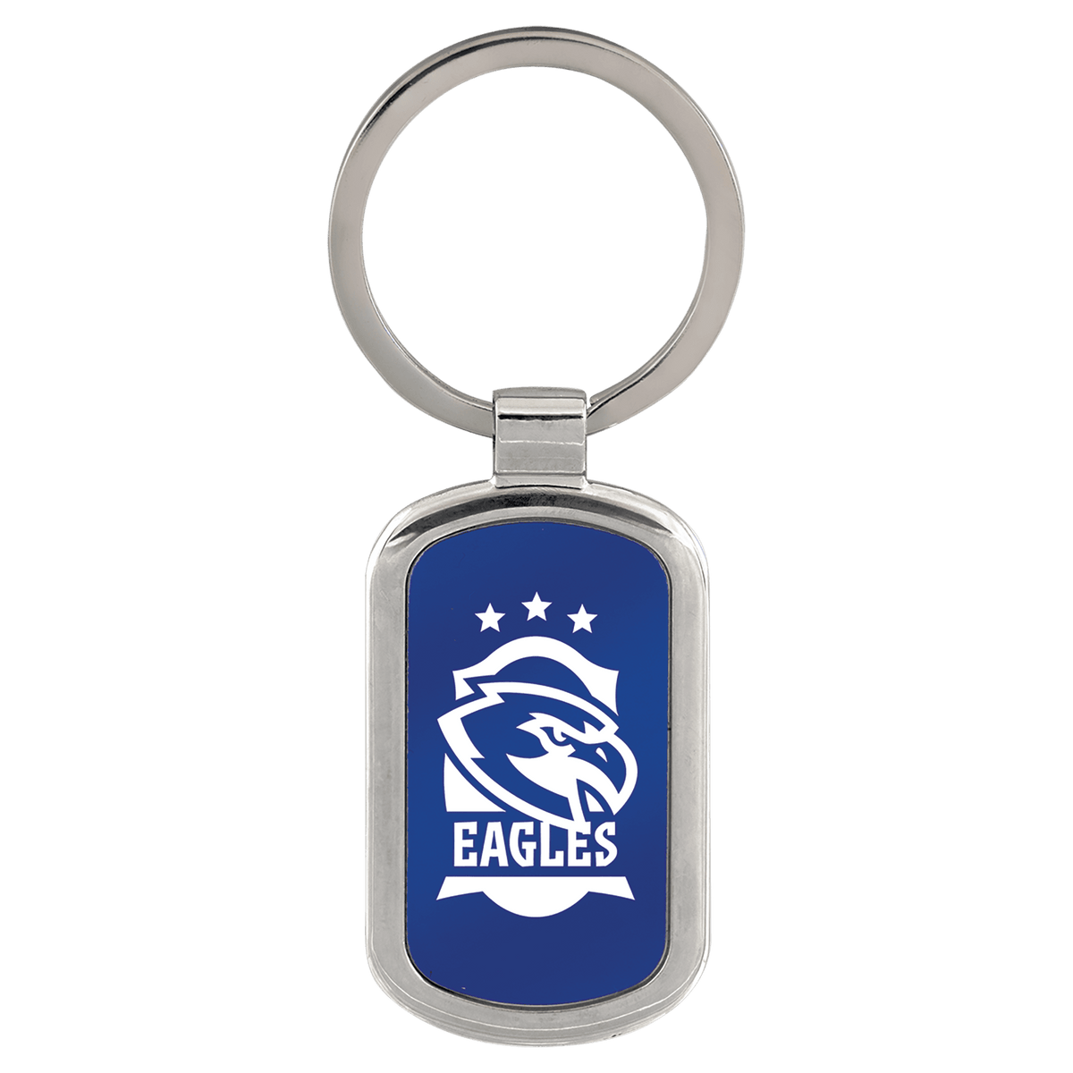 Personalized blue anodized aluminum rectangle keychain