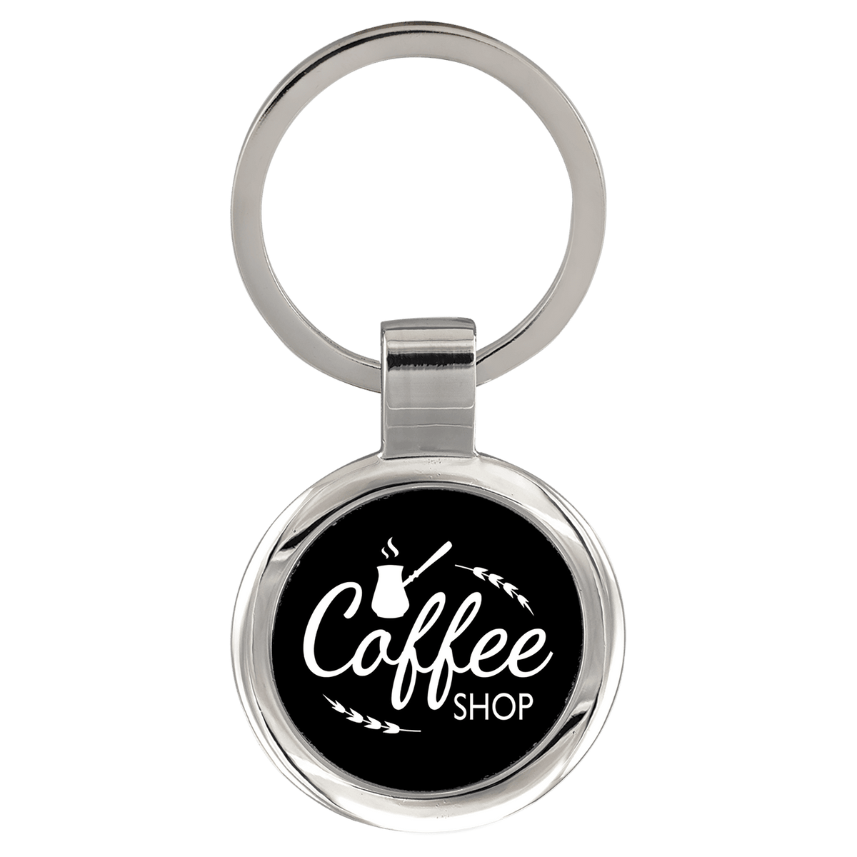 Personalized black anodized aluminum round keychain