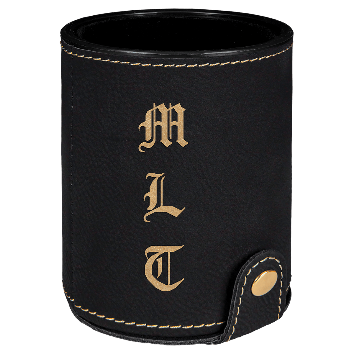 Personalized black/gold leatherette dice cup with 5 dice
