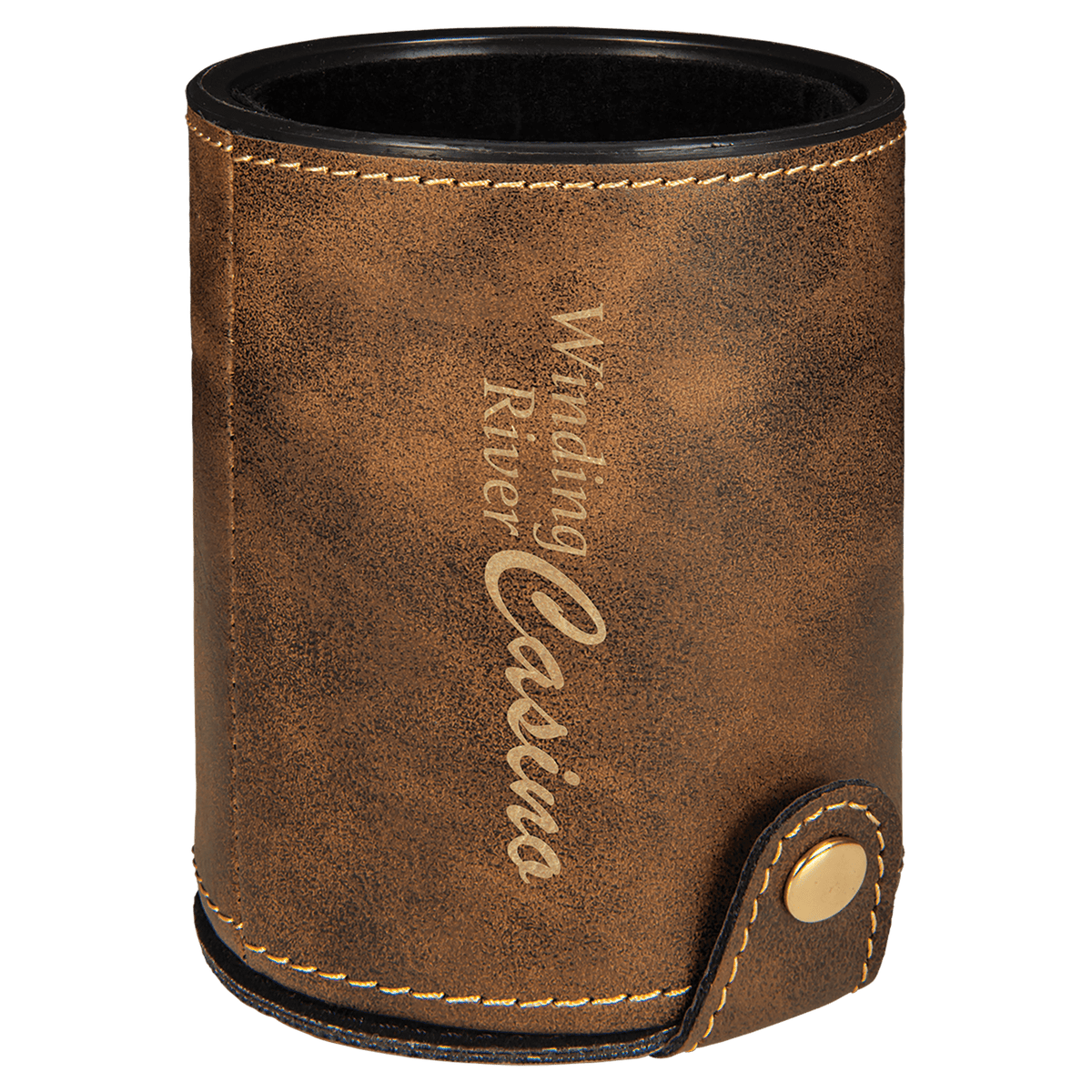 Personalized rustic/gold leatherette dice cup with 5 dice
