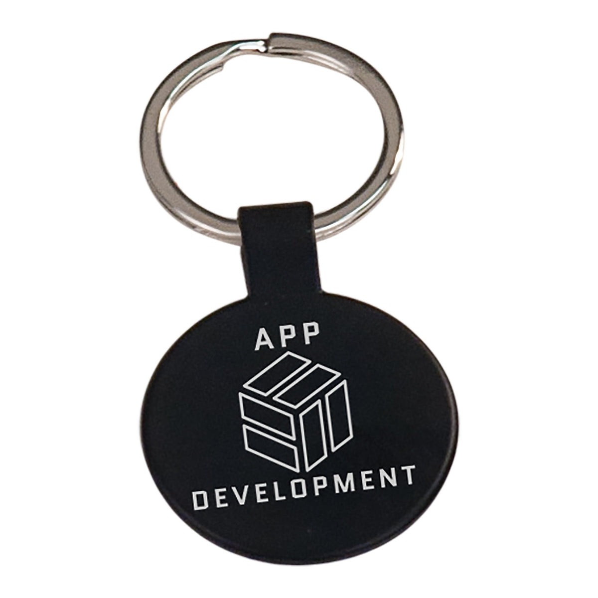 Personalized black metal round keychain