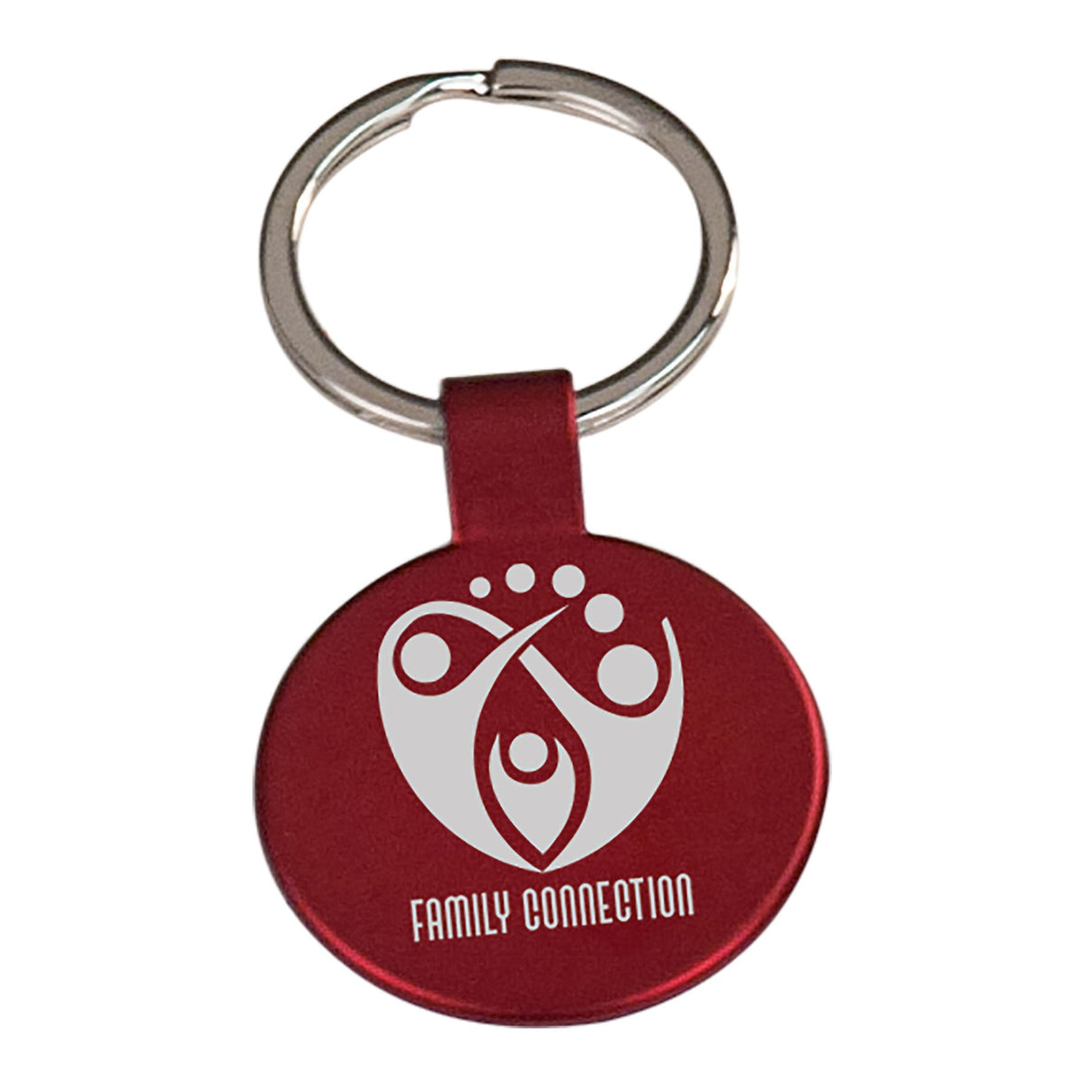 Personalized red metal round keychain