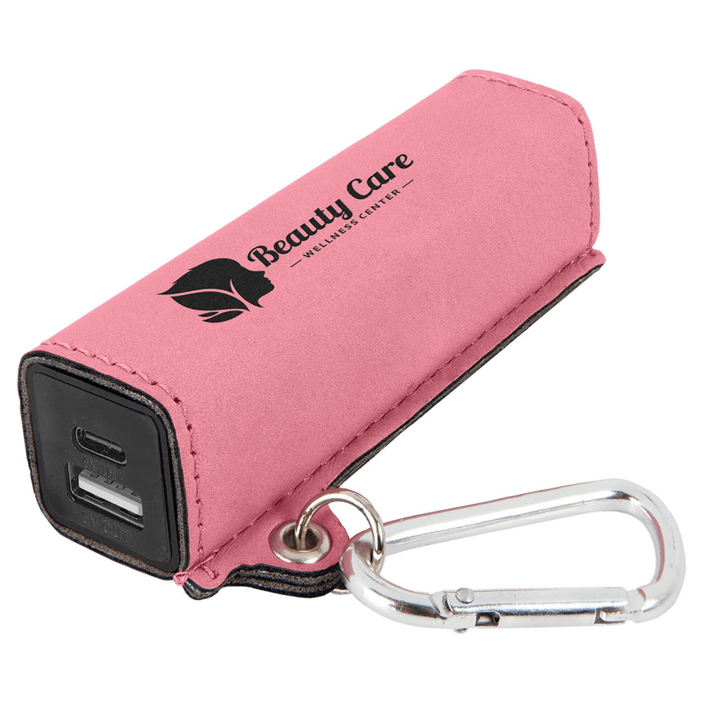 Pink Leatherette Power Bank with USB-C Cord & Carabiner