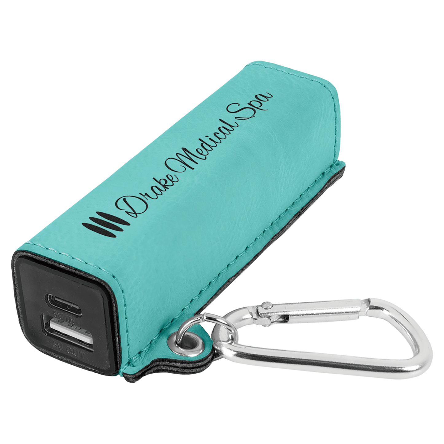 Teal Leatherette Power Bank with USB-C Cord & Carabiner