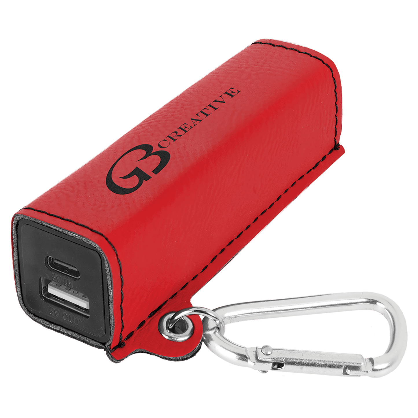 Red Leatherette Power Bank with USB-C Cord & Carabiner