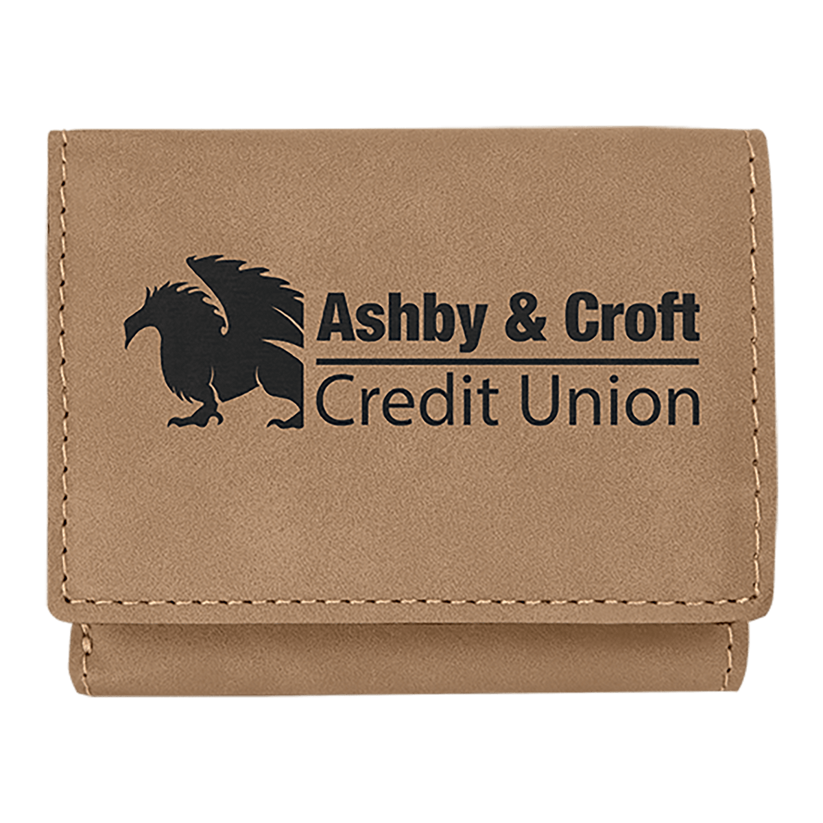 Personalized light brown leatherette trifold RFID blocking wallet