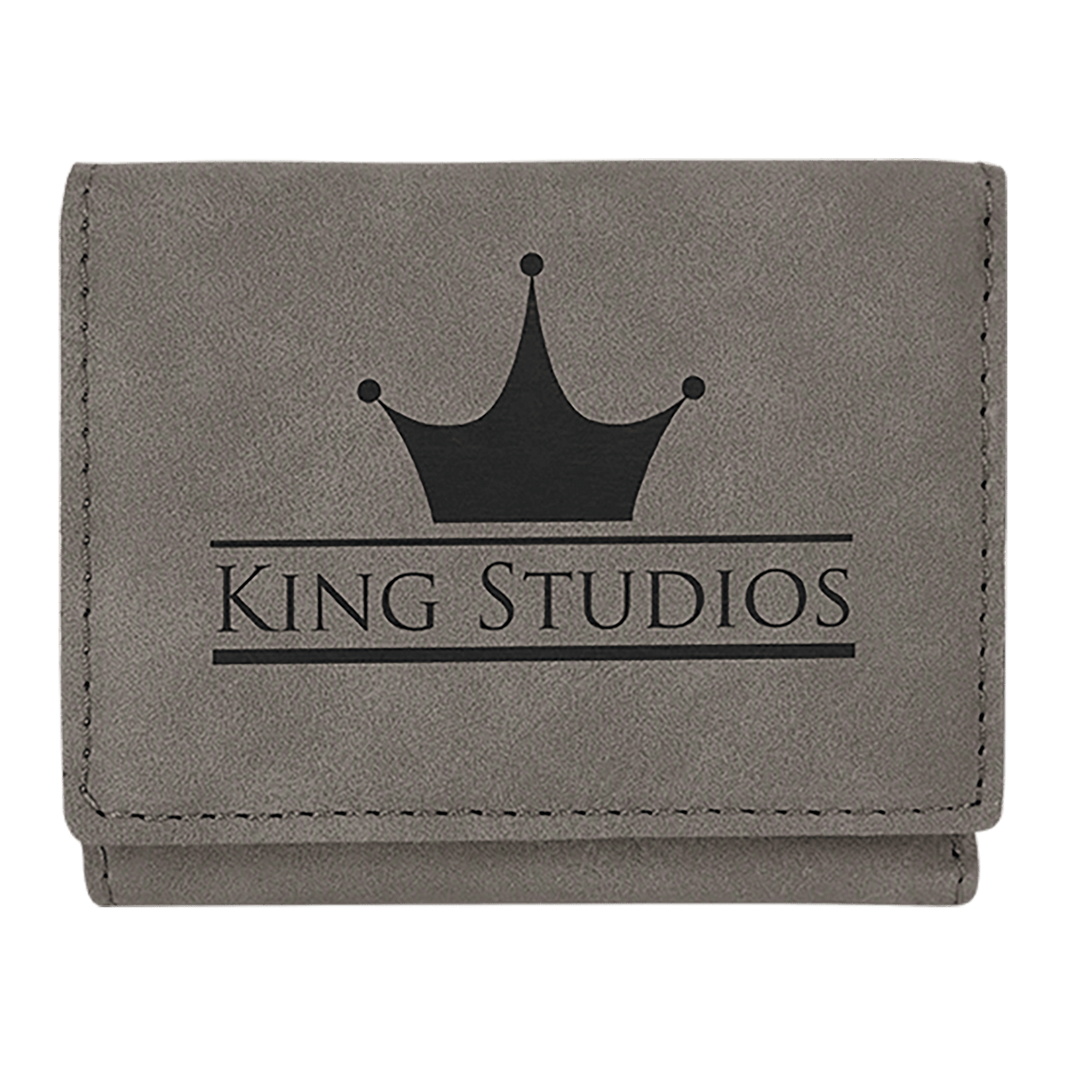 Personalized gray leatherette trifold RFID blocking wallet