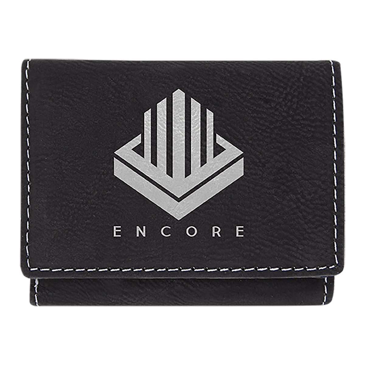Personalized black/silver leatherette trifold RFID blocking wallet