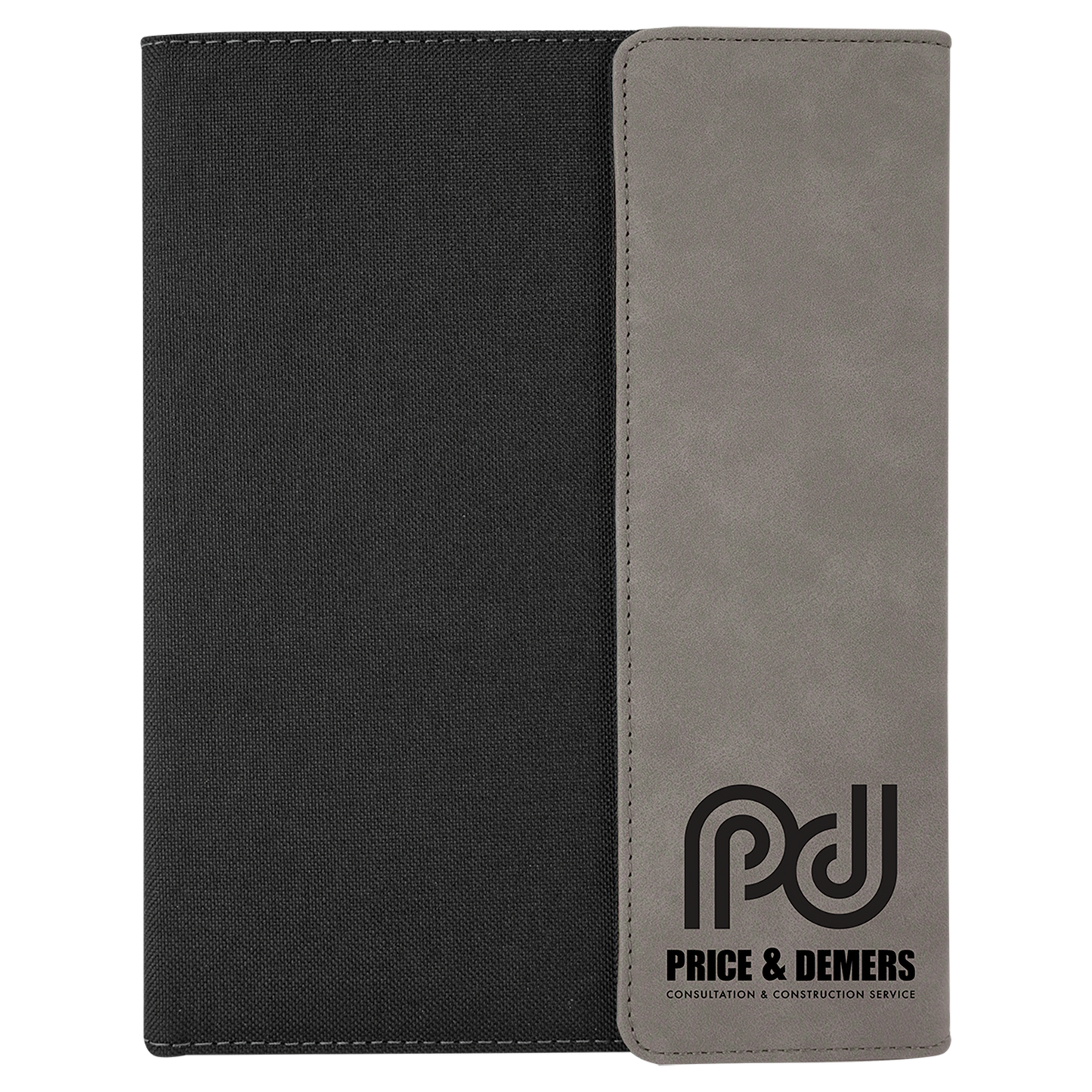 Gray canvas leatherette portfolio with notepad