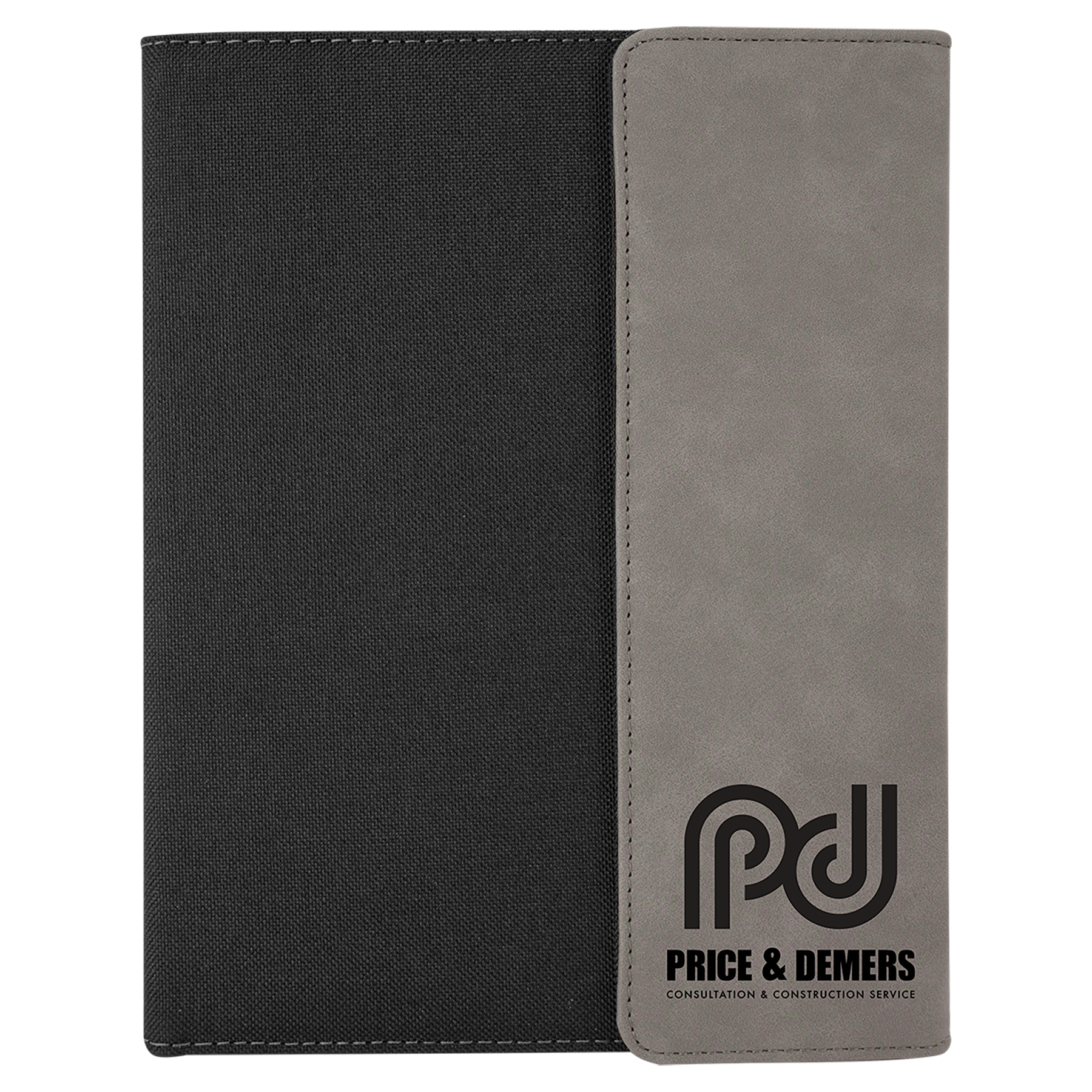 Gray canvas leatherette portfolio with notepad