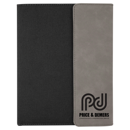 Gray canvas leatherette portfolio with notepad