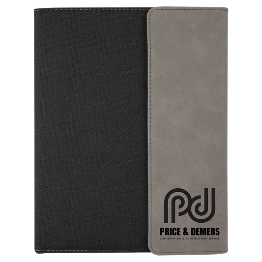 Gray canvas leatherette portfolio with notepad