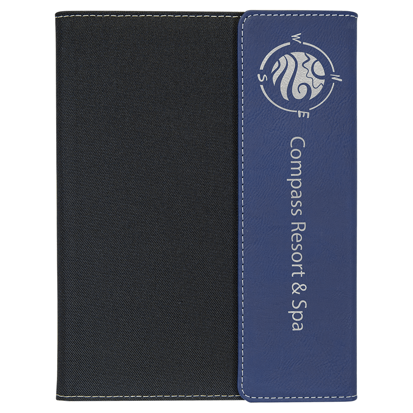 Blue canvas leatherette portfolio with notepad