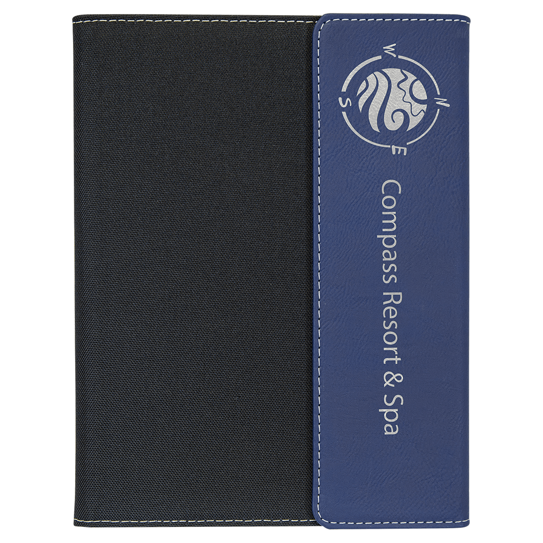 Blue canvas leatherette portfolio with notepad