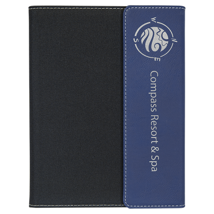 Blue canvas leatherette portfolio with notepad