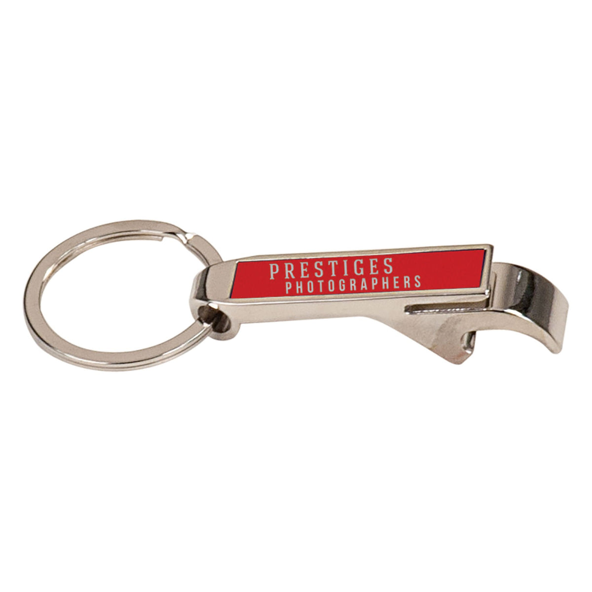 Personalized red metal bottle opener keychain