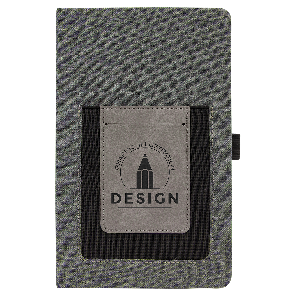 Personalized gray canvas journal with gray/black leatherette phone and card pocket
