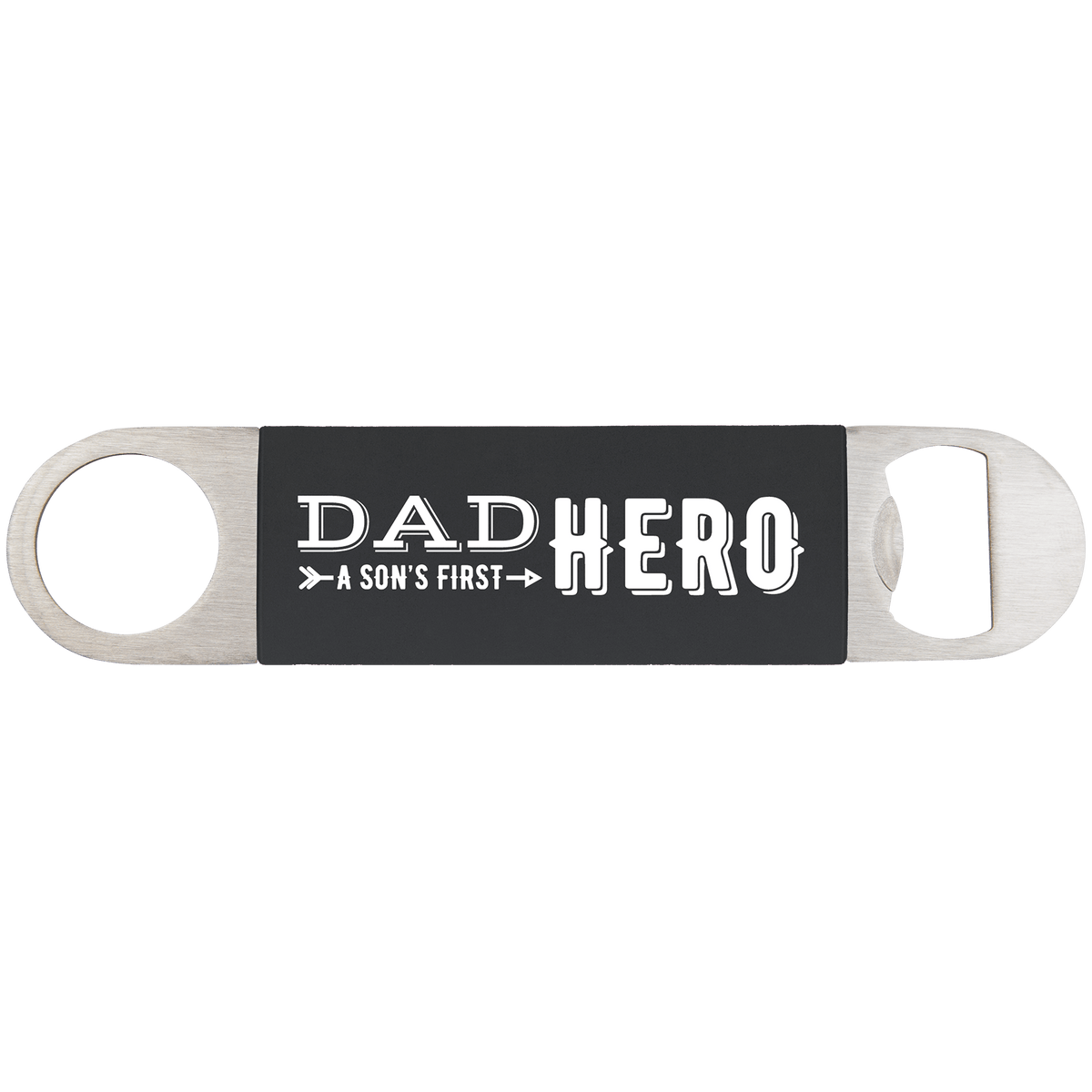 Personalized 7 inch bottle opener with black silicone grip