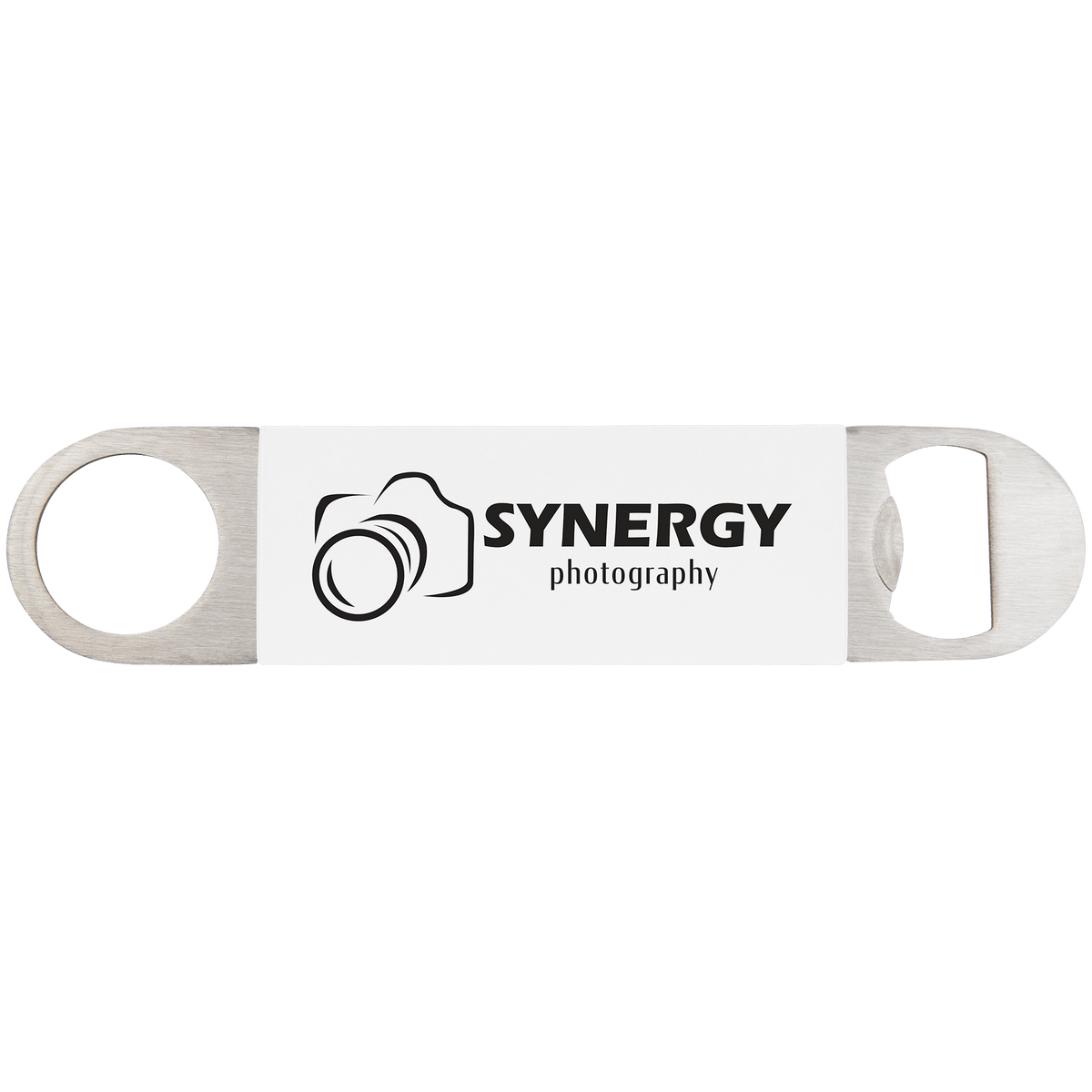 Personalized 7 inch bottle opener with white silicone grip