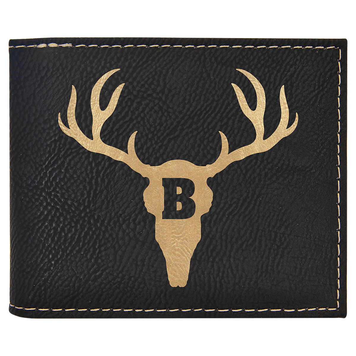 Personalized black/gold leatherette bifold wallet with flip ID window