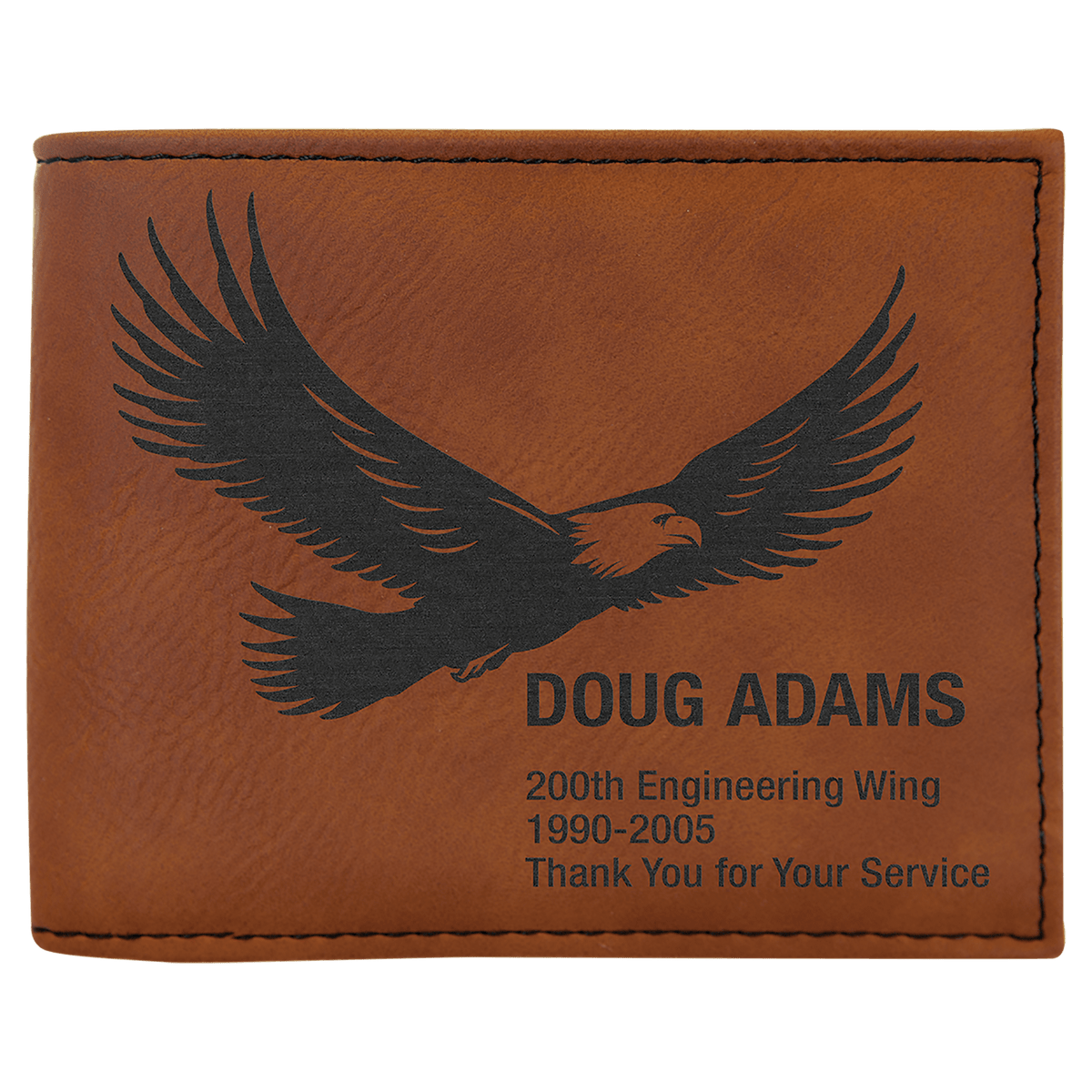 Personalized rawhide leatherette bifold wallet with flip ID window