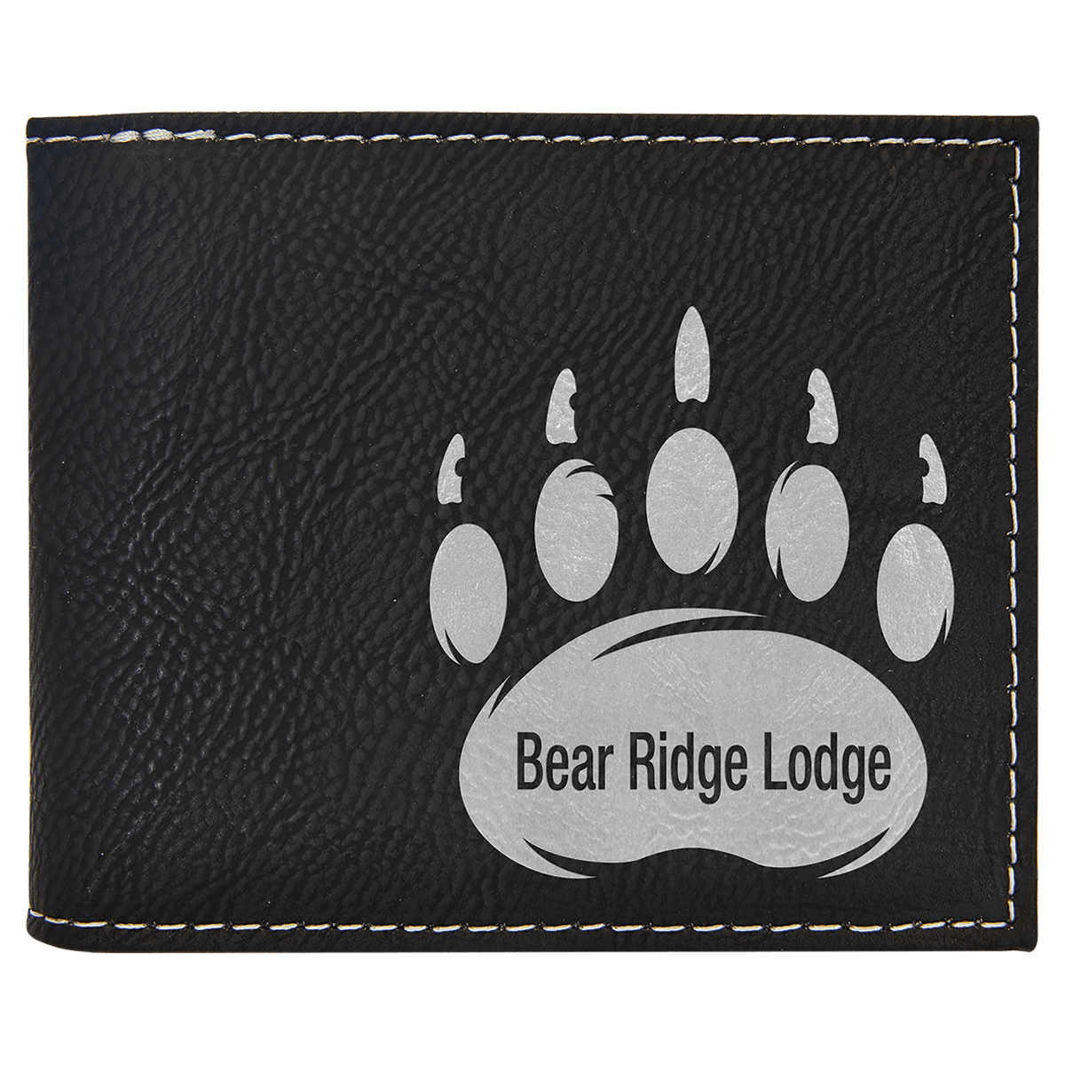 Personalized black/silver leatherette bifold wallet with flip ID window