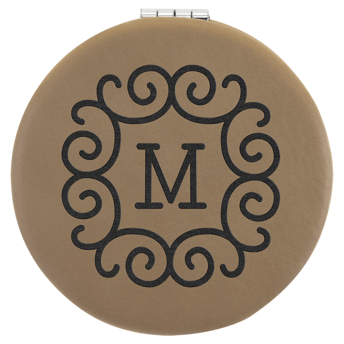 Personalized light brown leatherette compact mirror