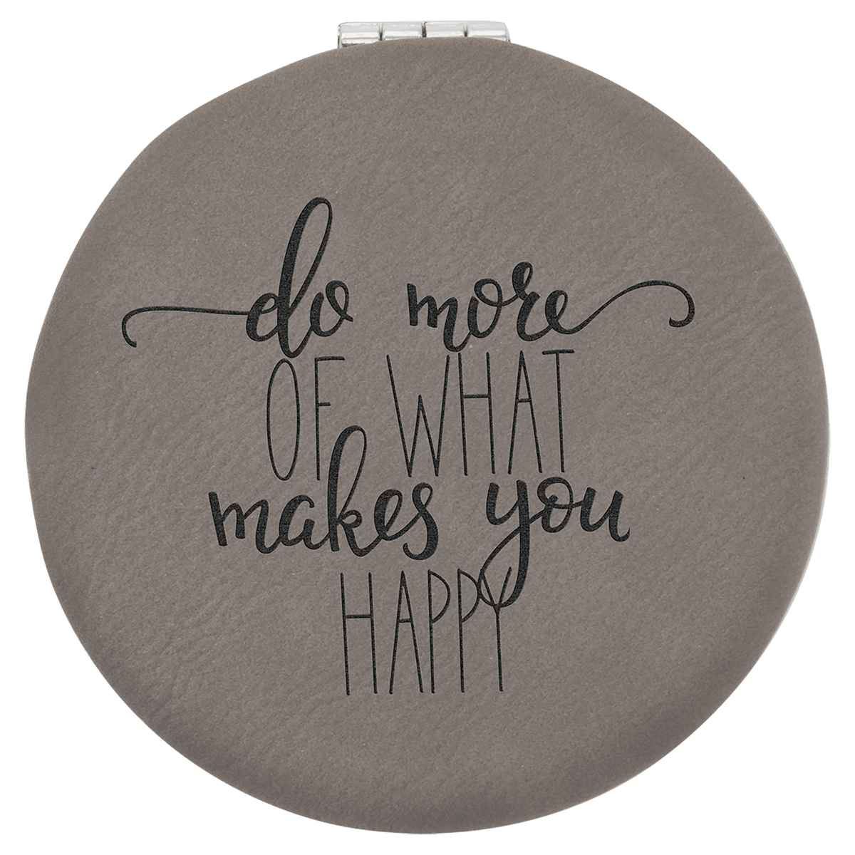Personalized gray leatherette compact mirror