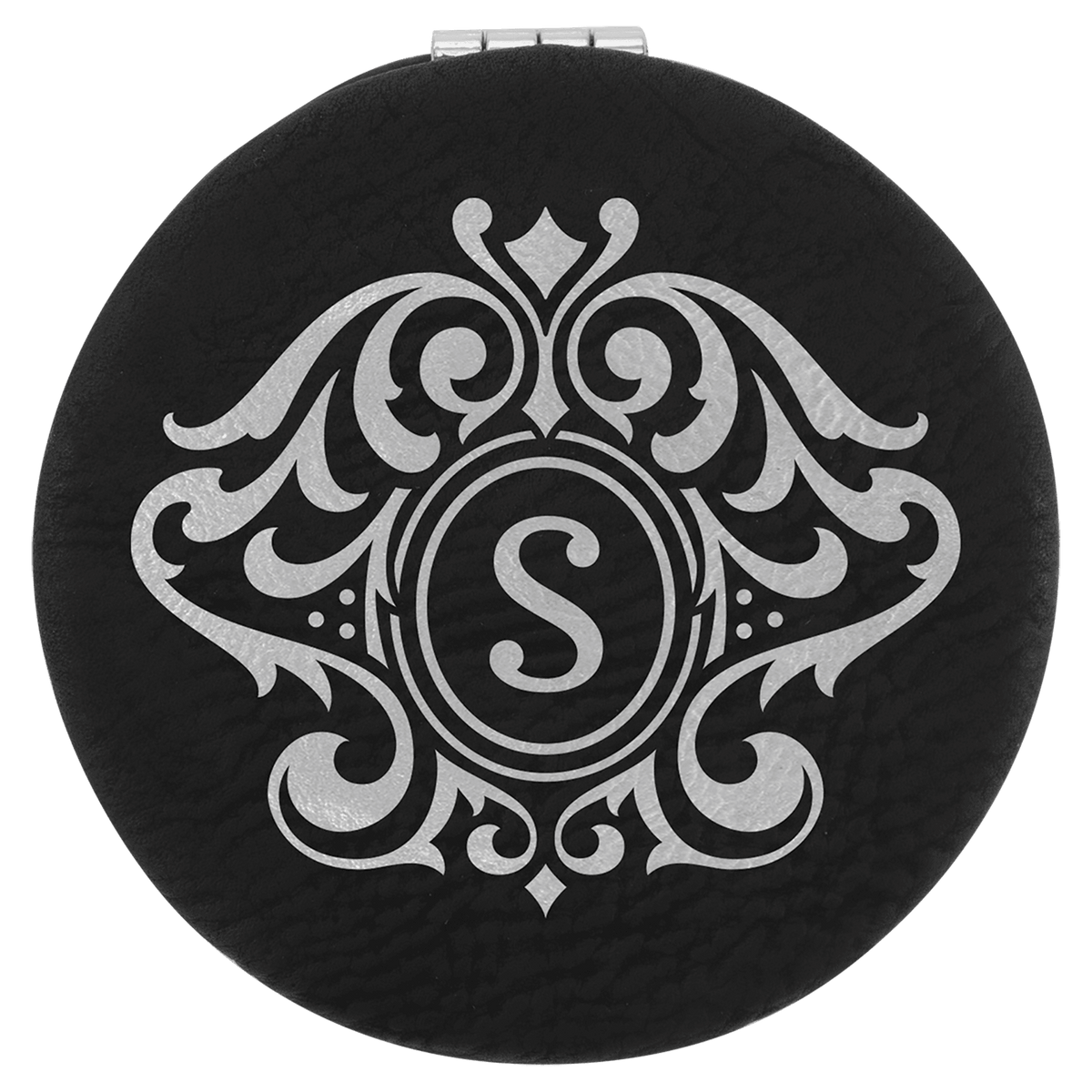 Personalized black/silver leatherette compact mirror