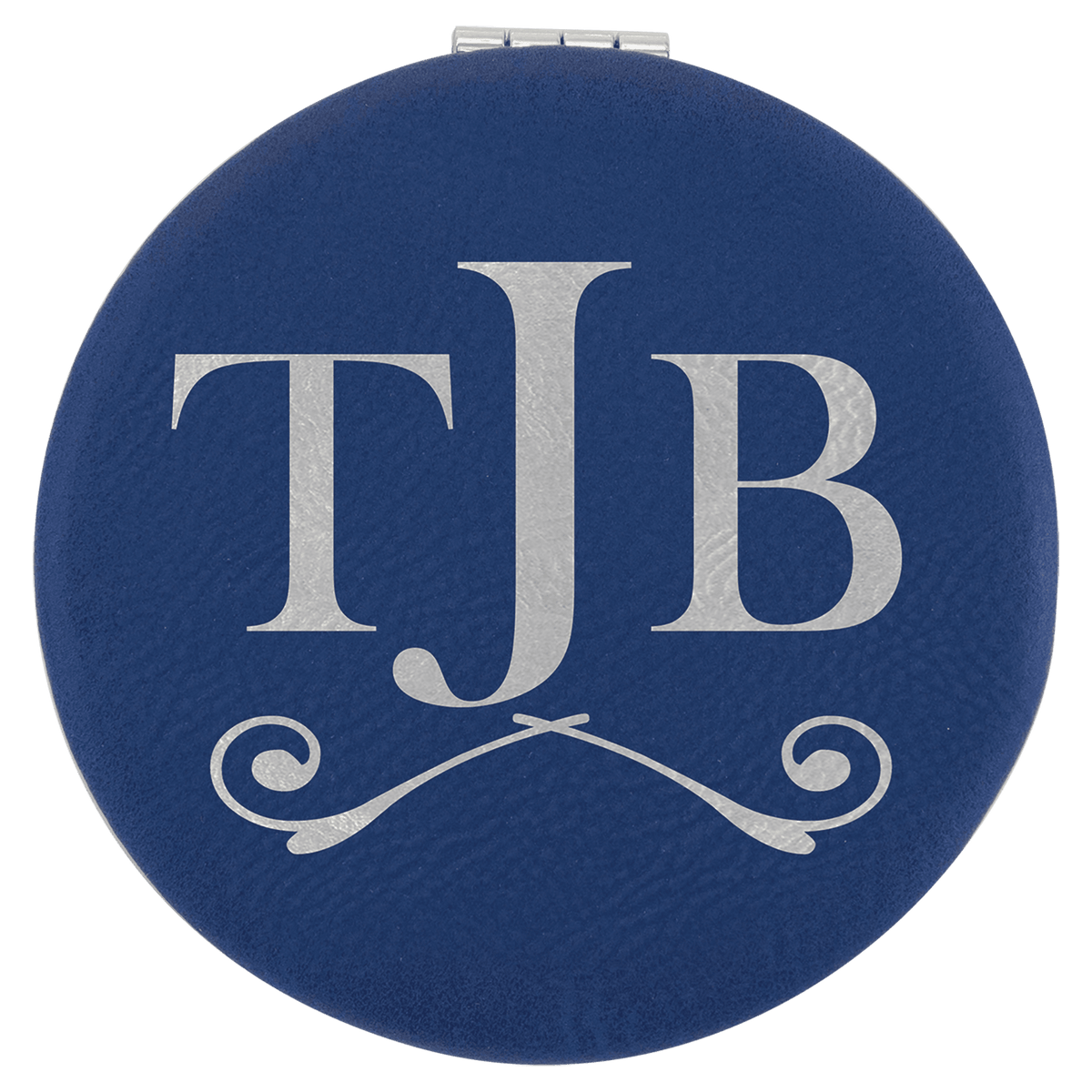 Personalized blue/silver leatherette compact mirror
