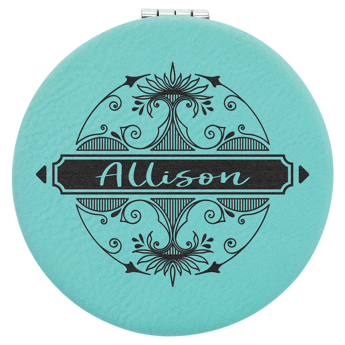 Personalized teal leatherette compact mirror