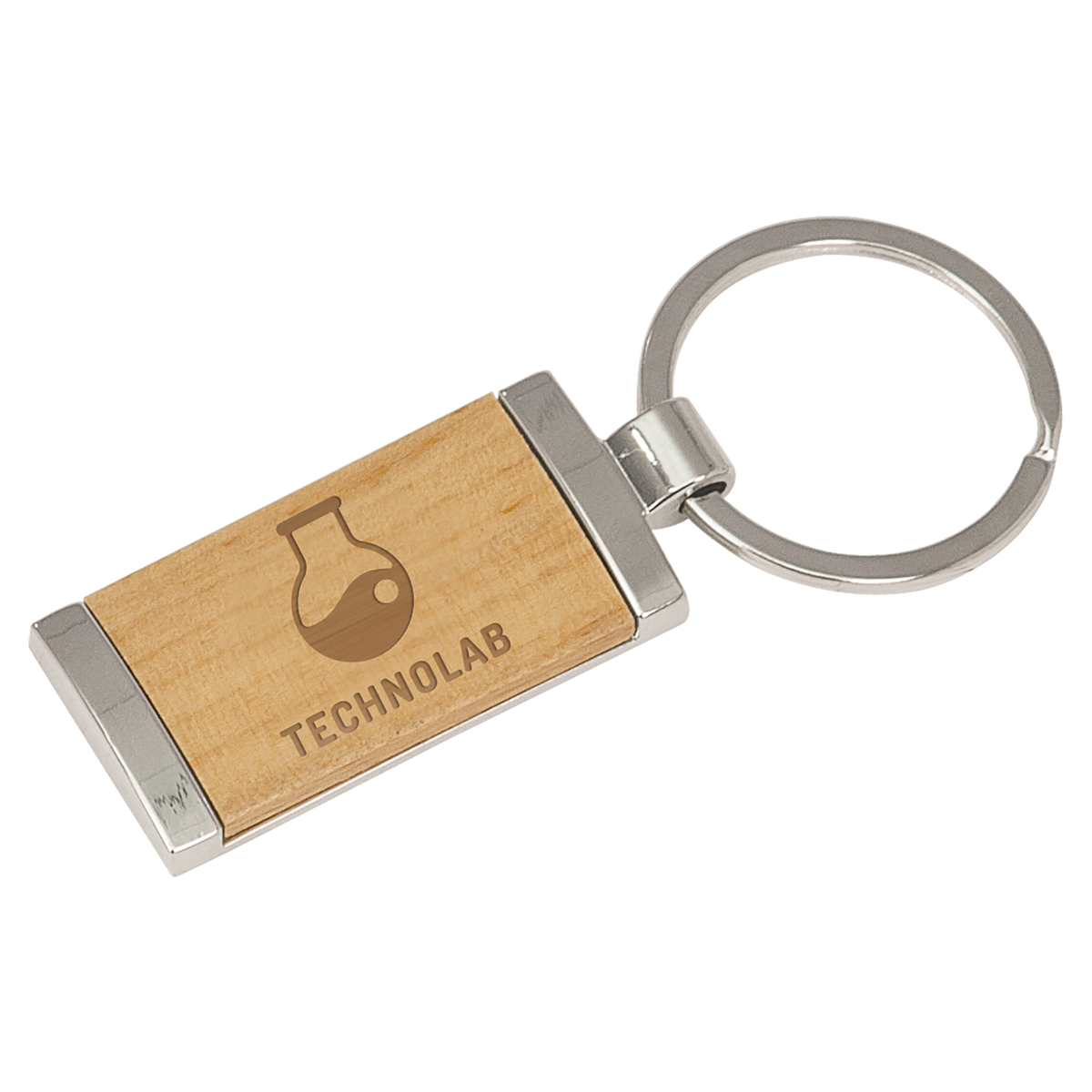 Personalized silver and wood rectangle keychain