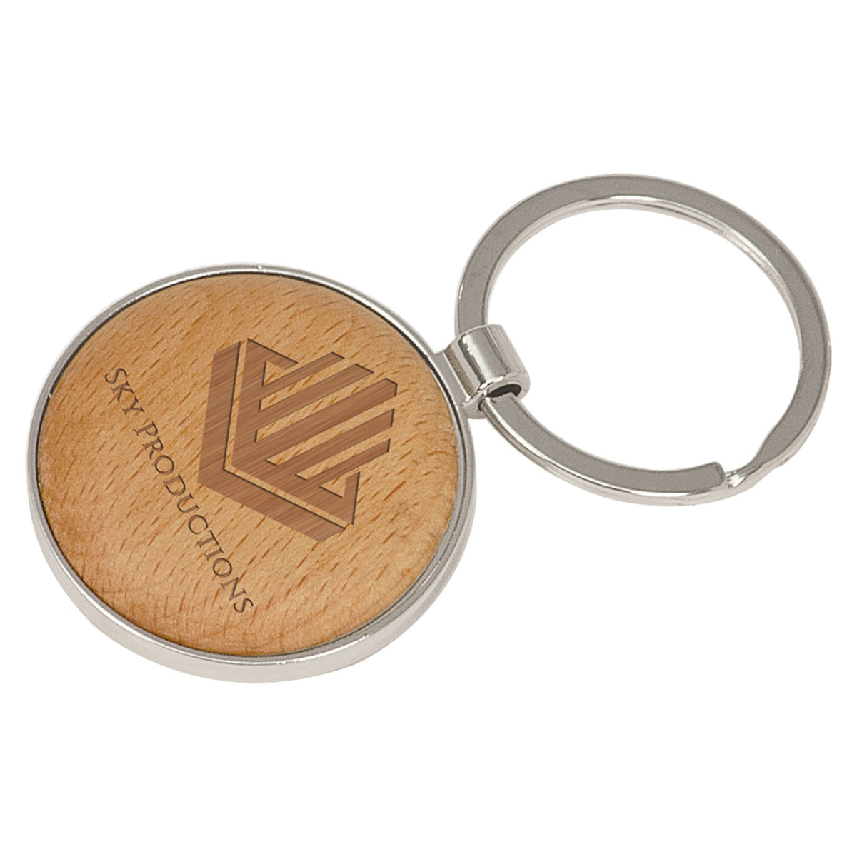 Personalized silver and wood round keychain
