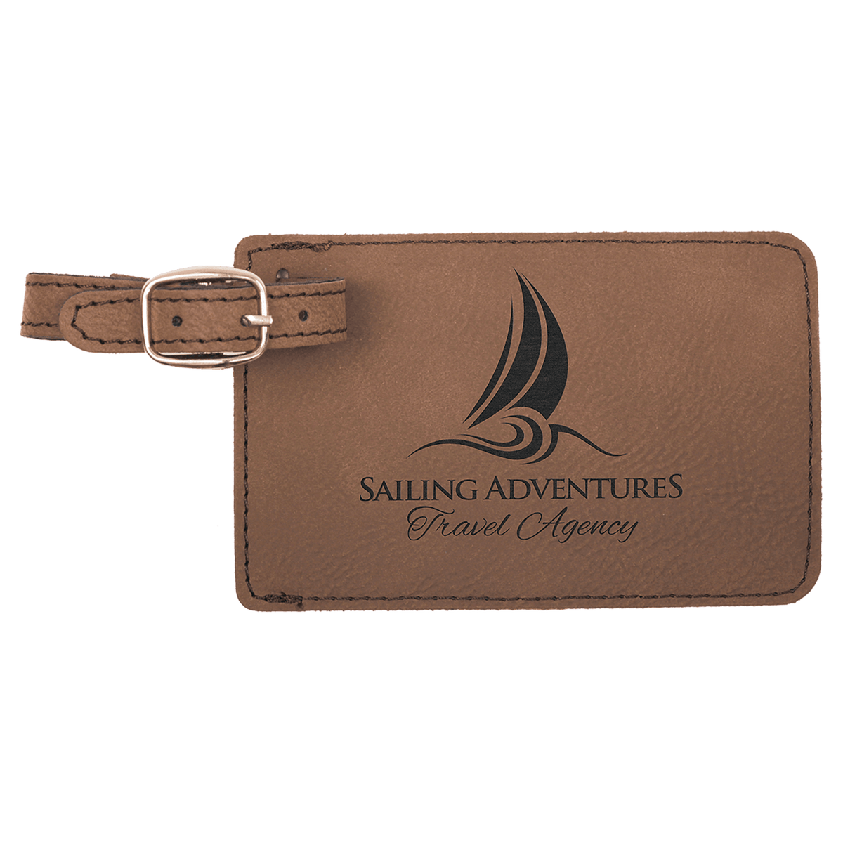Personalized dark brown leatherette luggage tag