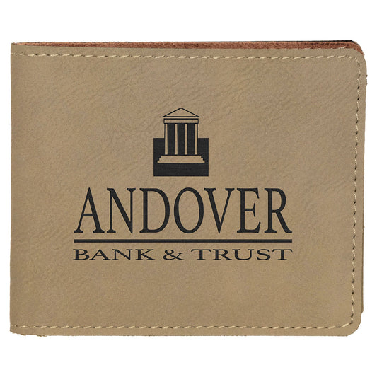 Personalized light brown leatherette bifold wallet