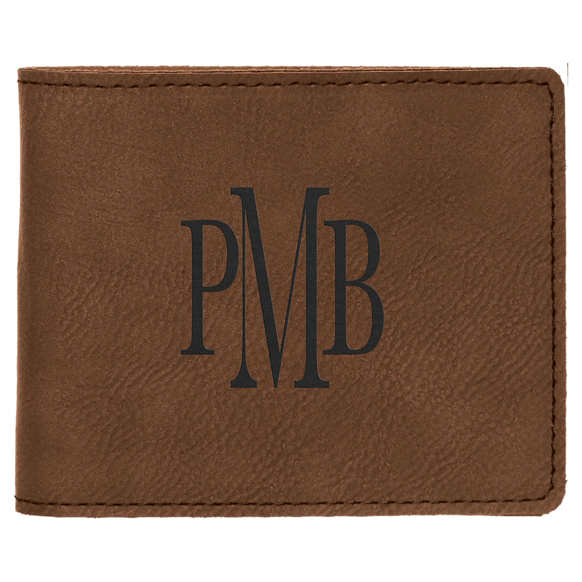 Personalized dark brown leatherette bifold wallet