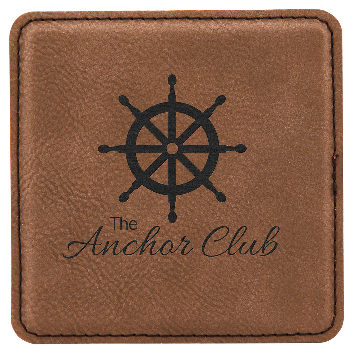 Personalized 4 inch square dark brown leatherette coaster