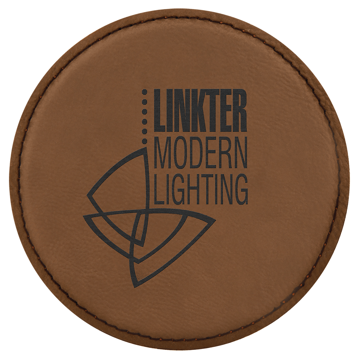 Personalized 4 inch round dark brown leatherette coaster