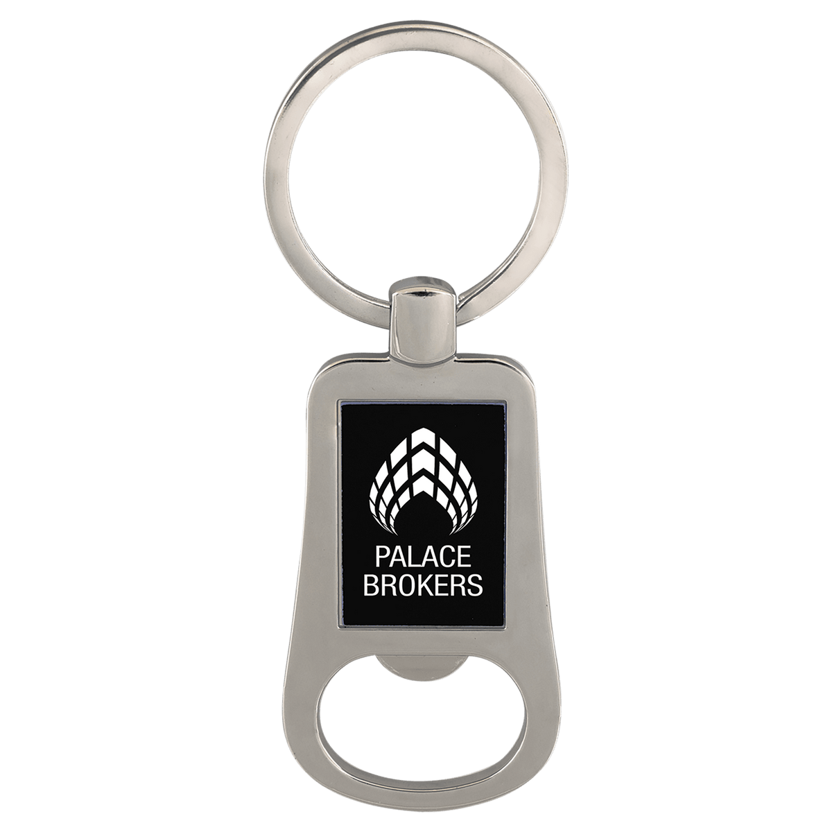 Personalized silver and black bottle opener keychain