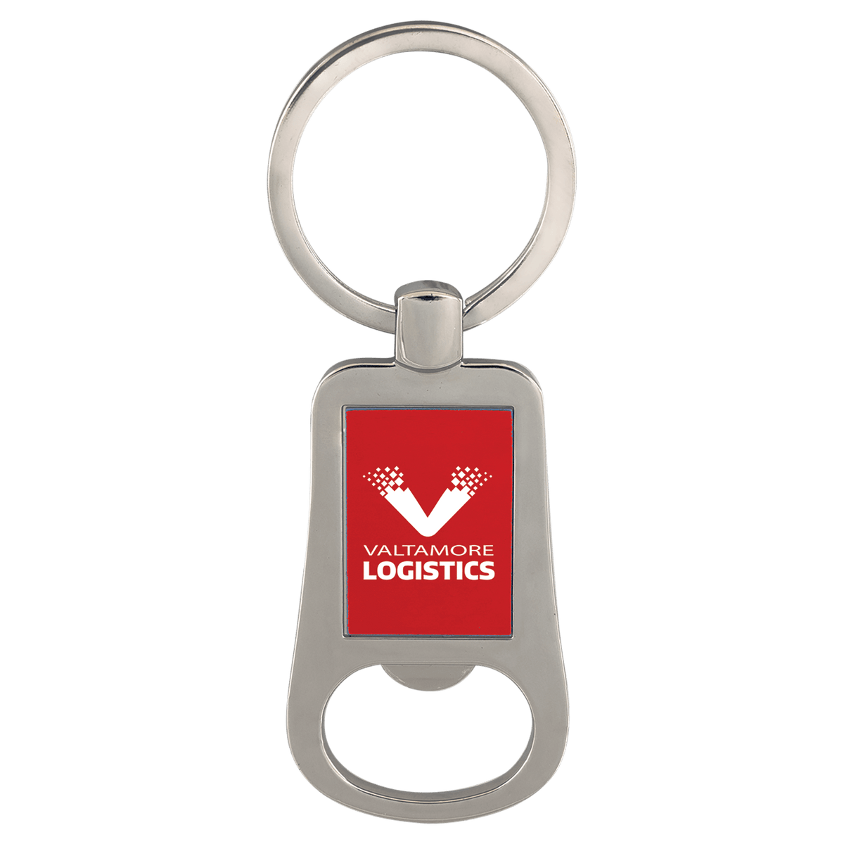 Personalized silver and red bottle opener keychain