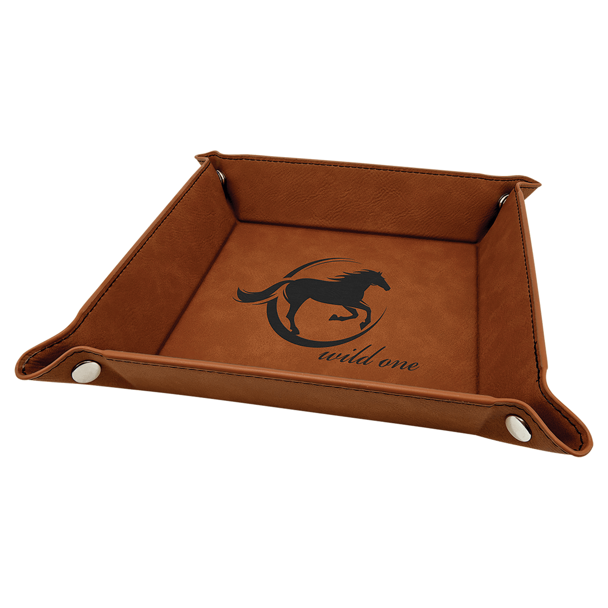 Personalized rawhide leatherette snap-up valet tray, 6 inch x 6 inch