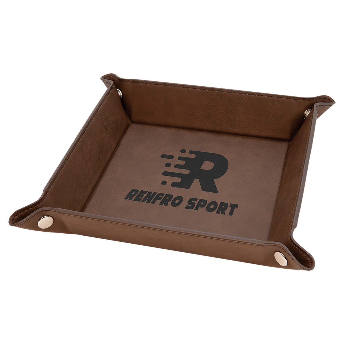 Personalized dark brown leatherette snap-up valet tray, 6 inch x 6 inch