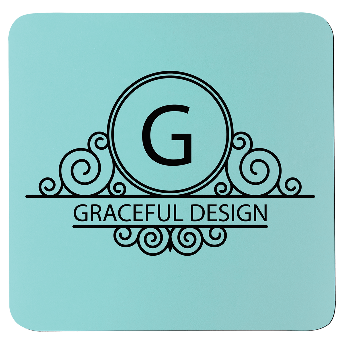 Personalized square teal and black silicone coaster