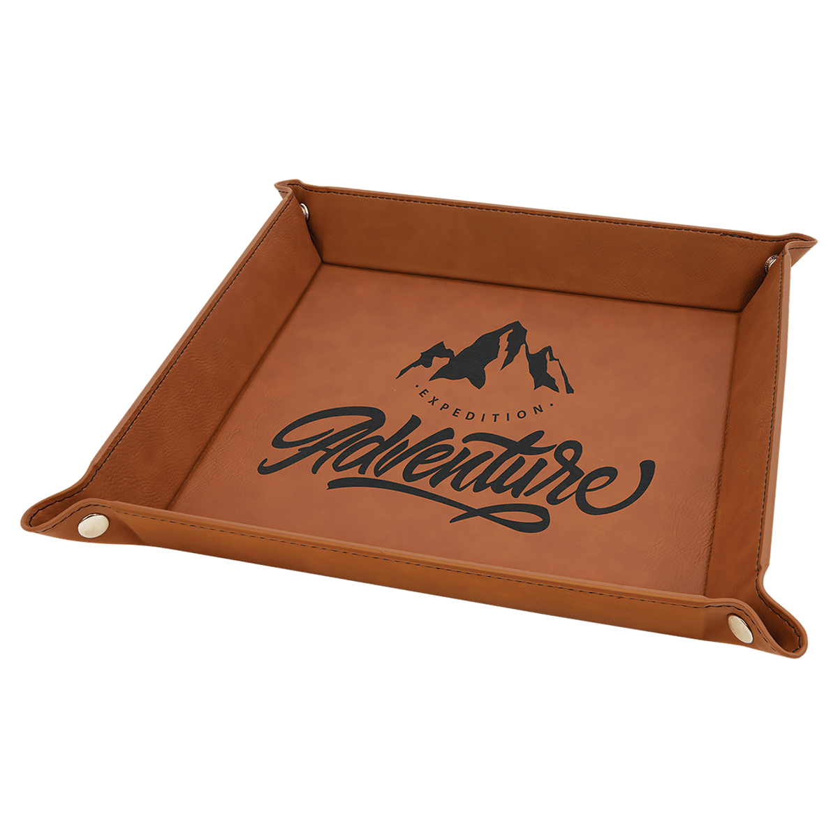 Personalized rawhide leatherette snap-up valet tray, 9 inch x 9 inch