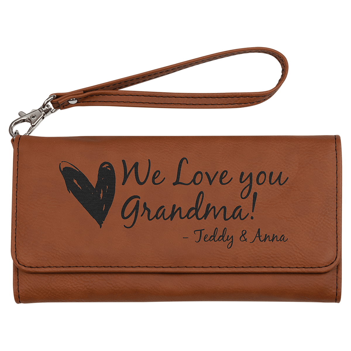 Personalized rawhide leatherette RFID wallet with wrist strap