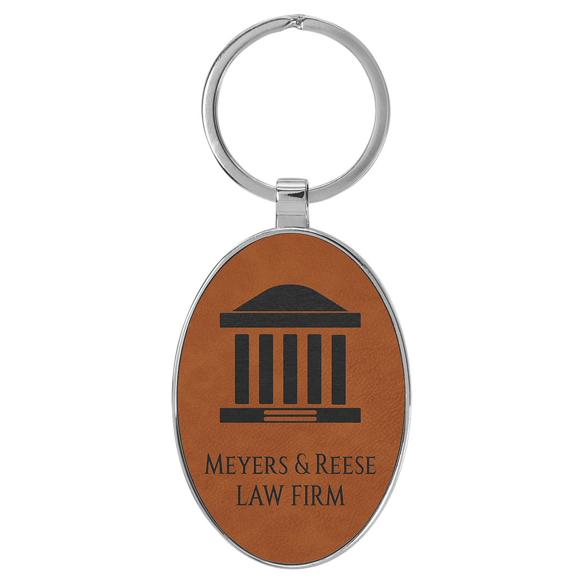 Personalized rawhide leatherette keychain with oval metal frame