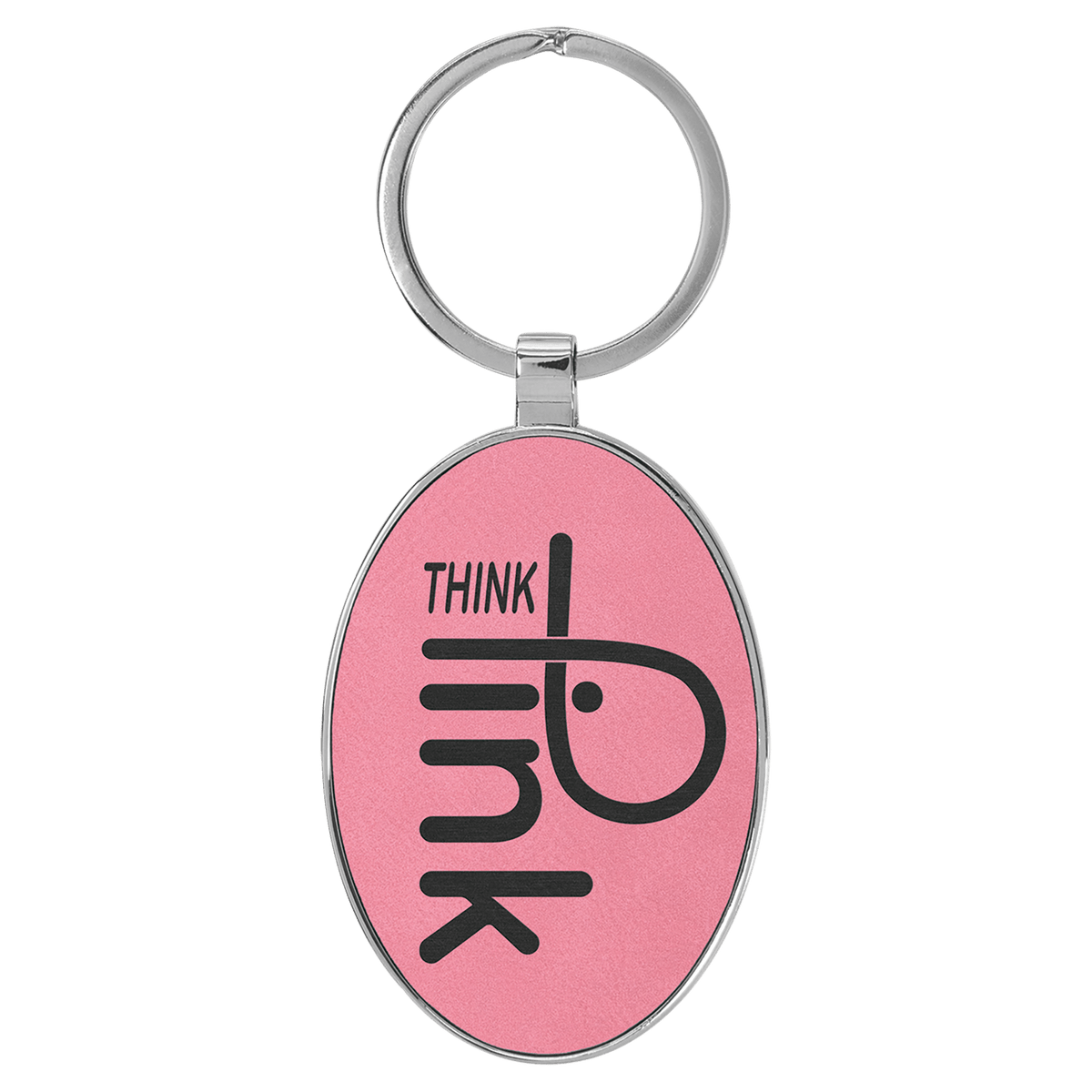 Personalized pink leatherette keychain with oval metal frame