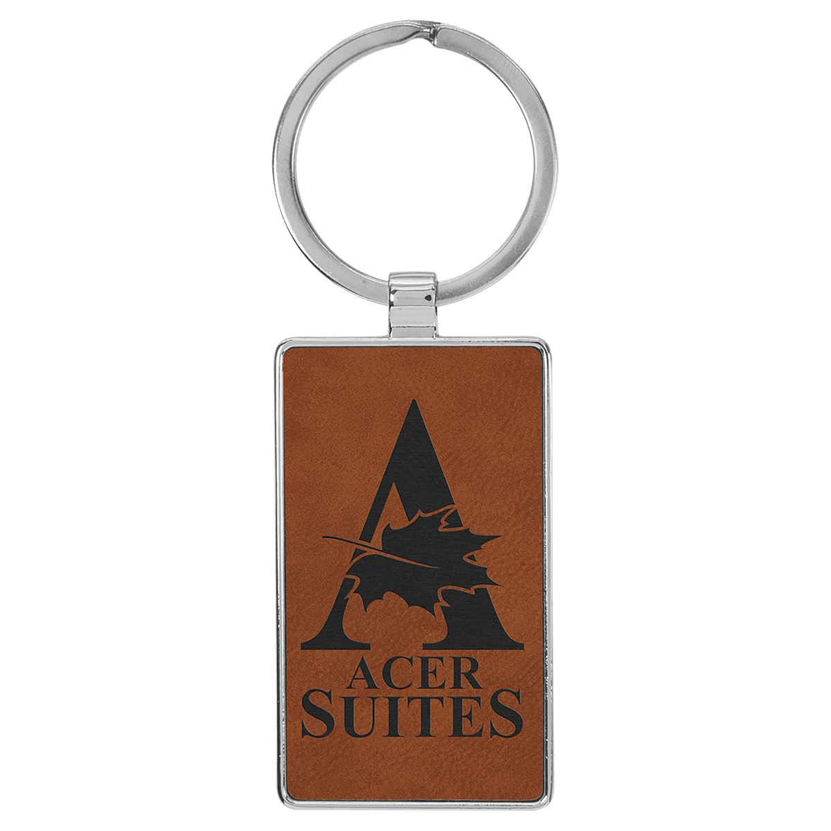 Personalized rawhide leatherette keychain with rectangle metal frame